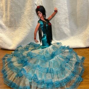 VINTAGE Teal Flamenco Dancer Doll 1970s.  Estate item. (Make offer!)